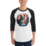 Artistic Representation Of A Boston Terrier 3/4 Sleeve Raglan Shirt .