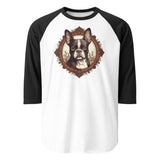 Vintage-Inspired Red Brown Boston Terrier 3/4 Sleeve Raglan Shirt . White Black