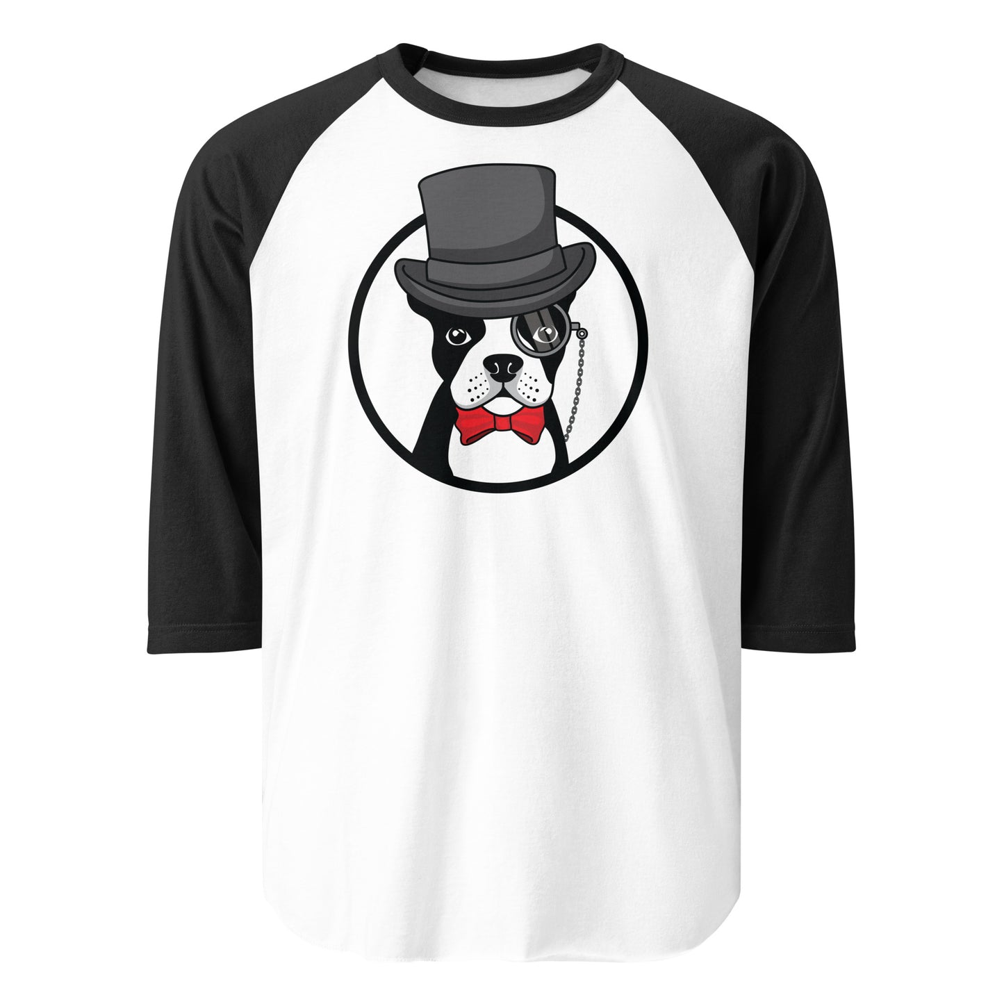 The Gentleman Boston Terrier Dog 3/4 Sleeve Raglan Shirt . White Black