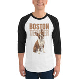 Brown Boston Terrier Dog 3/4 Sleeve Raglan Shirt .
