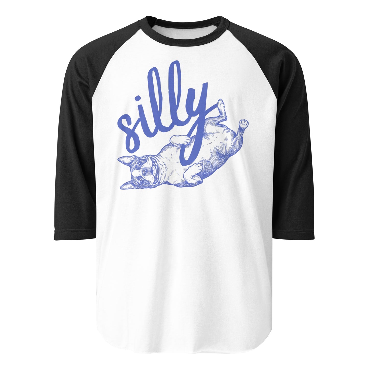 Silly Boston Terrier Dog Upside Down 3/4 Sleeve Raglan Shirt . White Black
