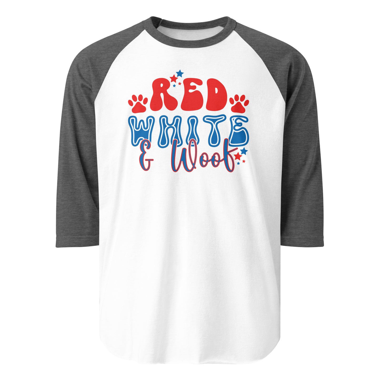 Red White And Woof 3/4 Sleeve Raglan Shirt . White Heather Charcoal