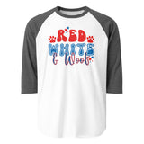 Red White And Woof 3/4 Sleeve Raglan Shirt . White Heather Charcoal