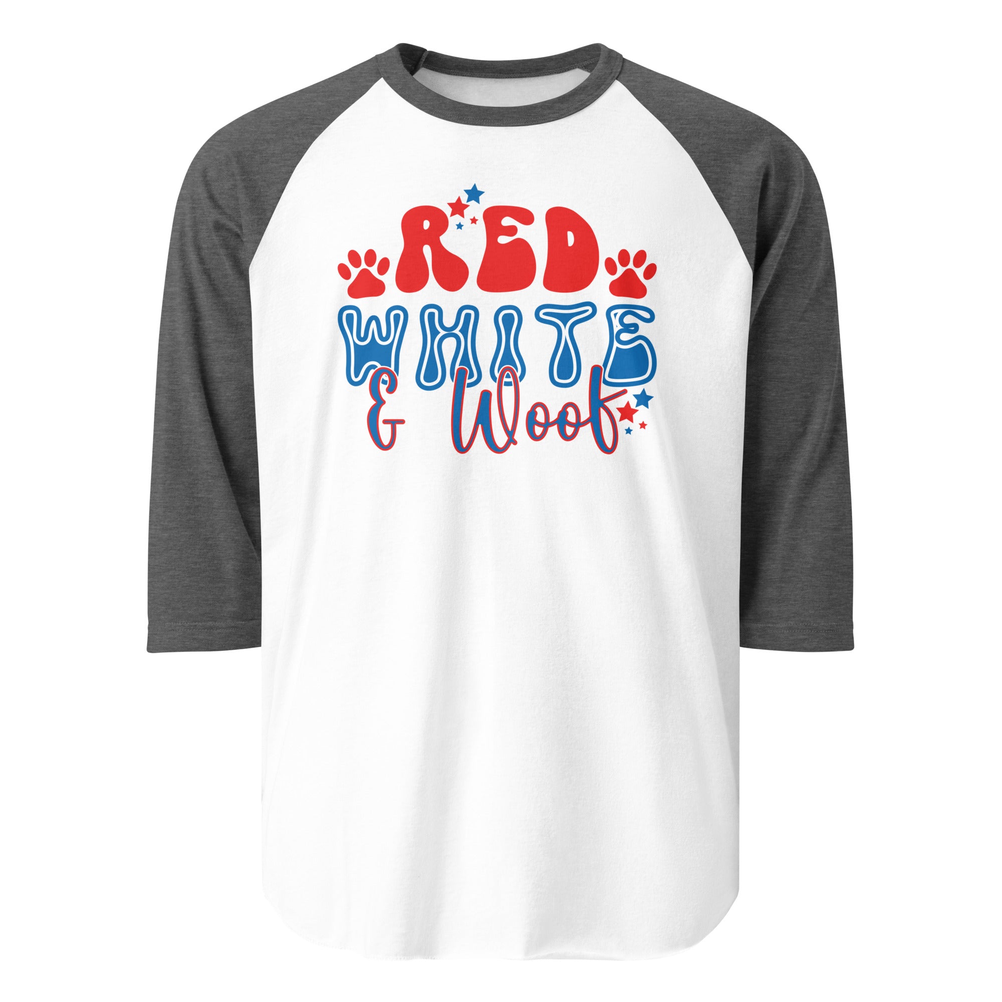 Red White And Woof 3/4 Sleeve Raglan Shirt . White Heather Charcoal