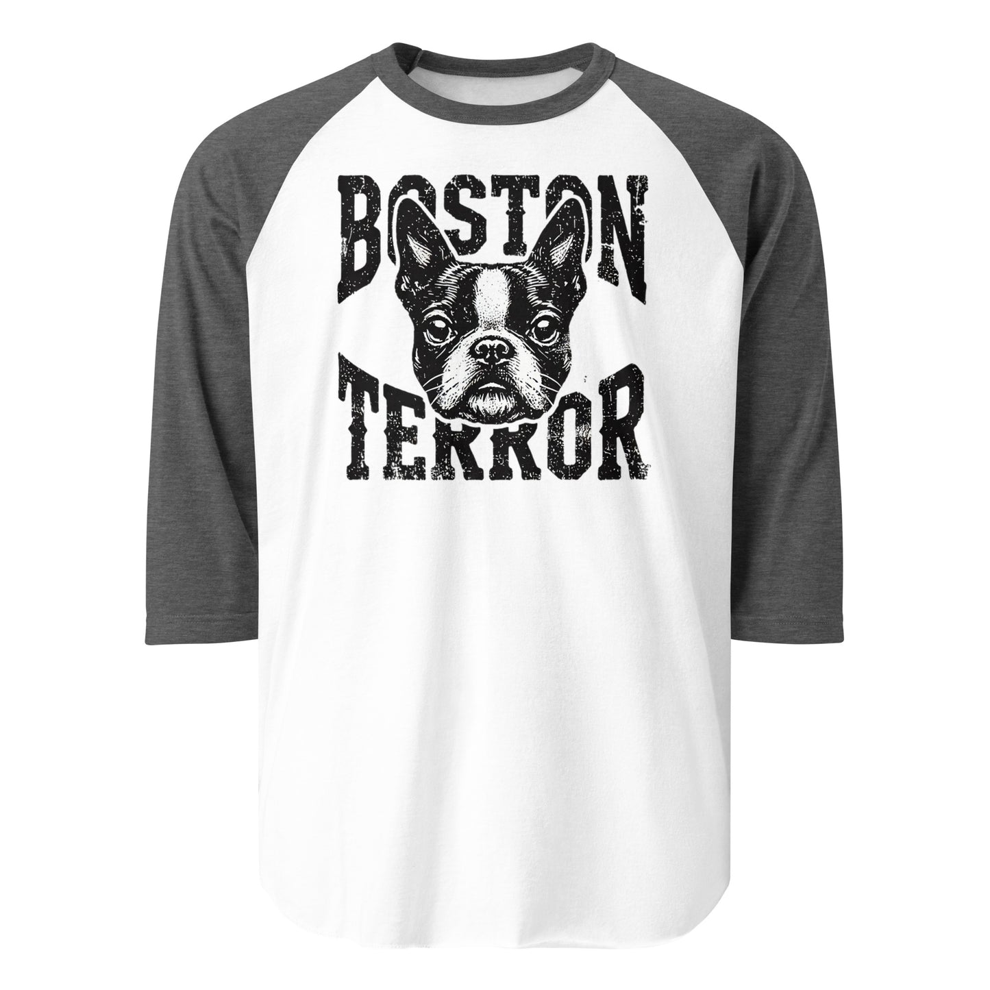 Boston Terror 3/4 Sleeve Raglan Shirt . White Heather Charcoal