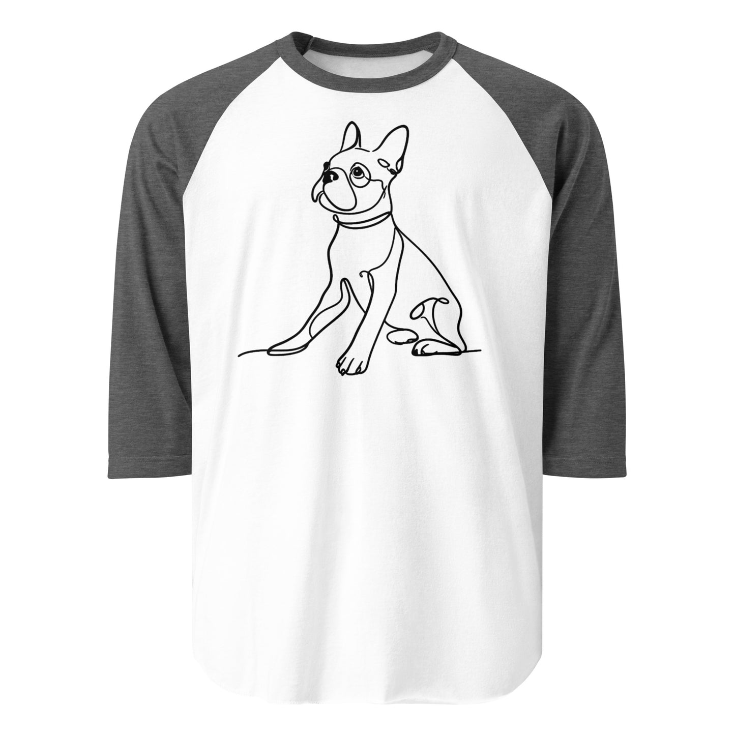 Line Drawn Boston Terrier Dog 3/4 Sleeve Raglan Shirt . White Heather Charcoal
