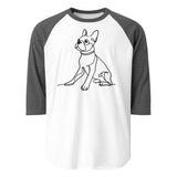 Line Drawn Boston Terrier Dog 3/4 Sleeve Raglan Shirt . White Heather Charcoal
