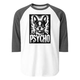 Psycho Boston Terrier Dog 3/4 Sleeve Raglan Shirt . White Heather Charcoal
