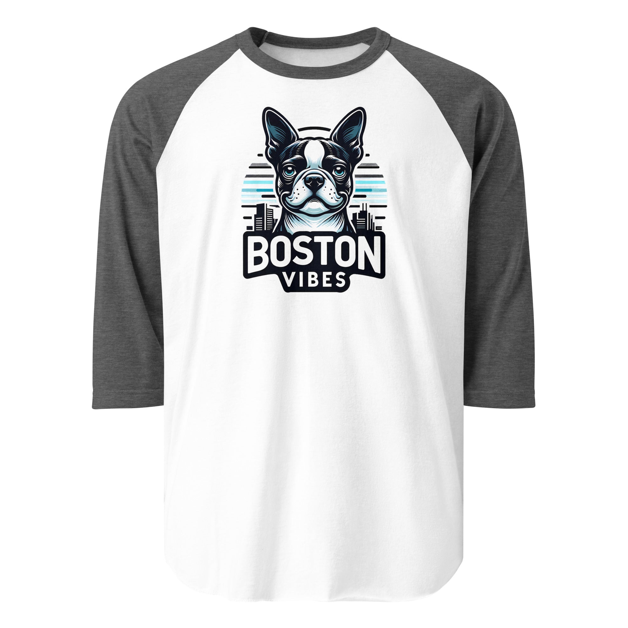 Boston Vibes 3/4 Sleeve Raglan Shirt . White Heather Charcoal