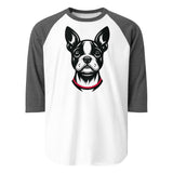 Minimalist Boston Terrier Face 3/4 Sleeve Raglan Shirt . White Heather Charcoal