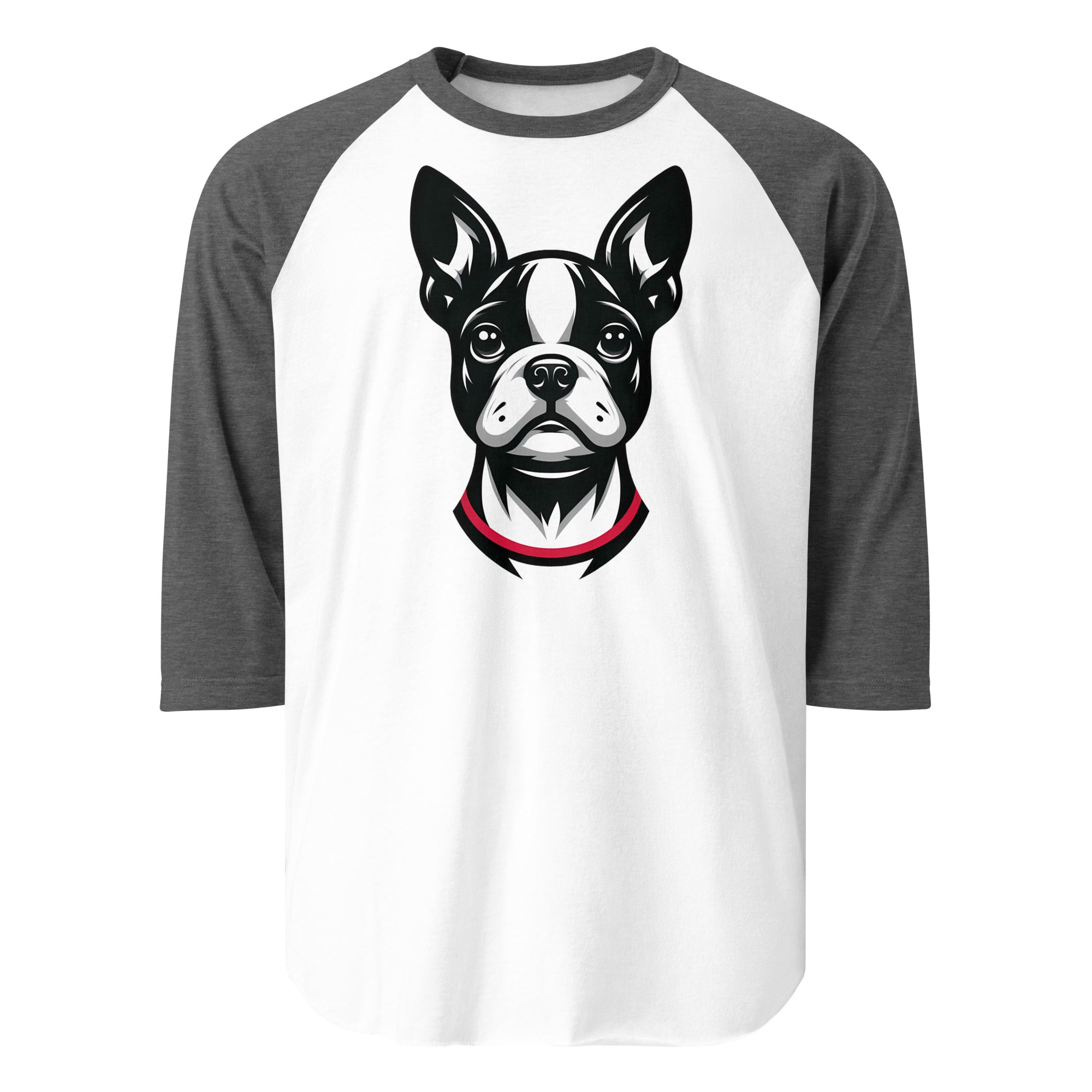 Minimalist Boston Terrier Face 3/4 Sleeve Raglan Shirt . White Heather Charcoal