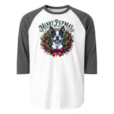Merry Pupmas 3/4 Sleeve Raglan Shirt . White Heather Charcoal