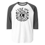 I Love My Boston Terrier 3/4 Sleeve Raglan Shirt . White Heather Charcoal
