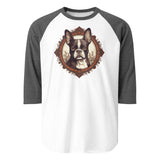 Vintage-Inspired Red Brown Boston Terrier 3/4 Sleeve Raglan Shirt . White Heather Charcoal