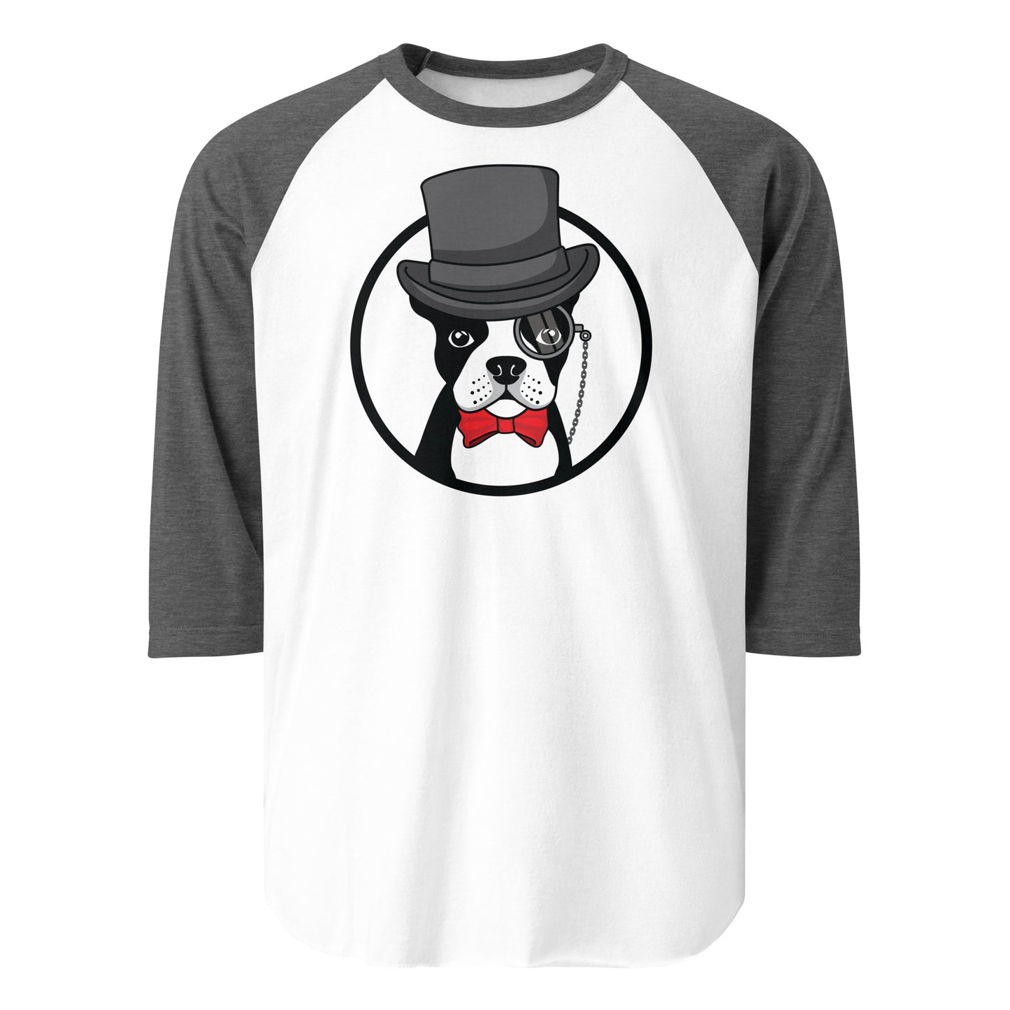The Gentleman Boston Terrier Dog 3/4 Sleeve Raglan Shirt . White Heather Charcoal