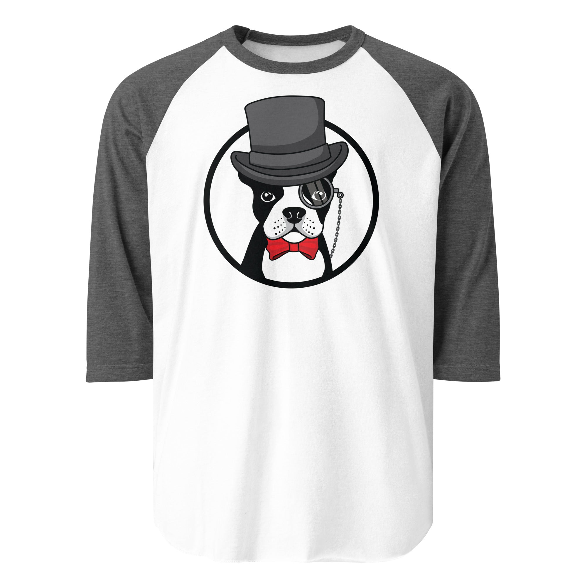 The Gentleman Boston Terrier Dog 3/4 Sleeve Raglan Shirt . White Heather Charcoal