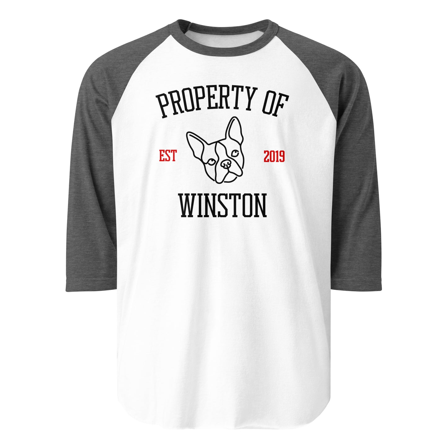 Property Of My Dog Custom Unisex 3/4 Sleeve Raglan Shirt . White Heather Charcoal