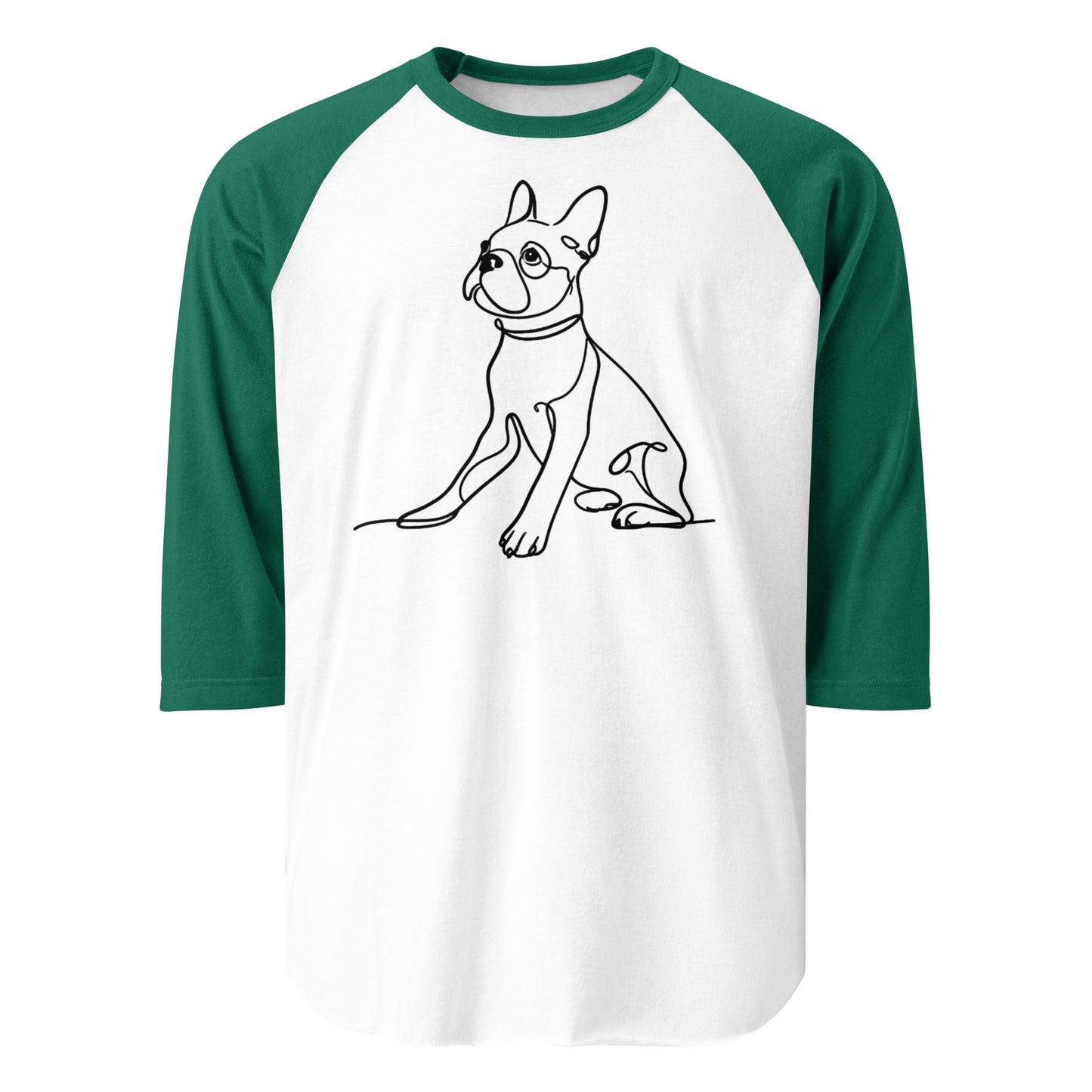 Line Drawn Boston Terrier Dog 3/4 Sleeve Raglan Shirt . White Kelly