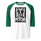 Psycho Boston Terrier Dog 3/4 Sleeve Raglan Shirt . White Kelly