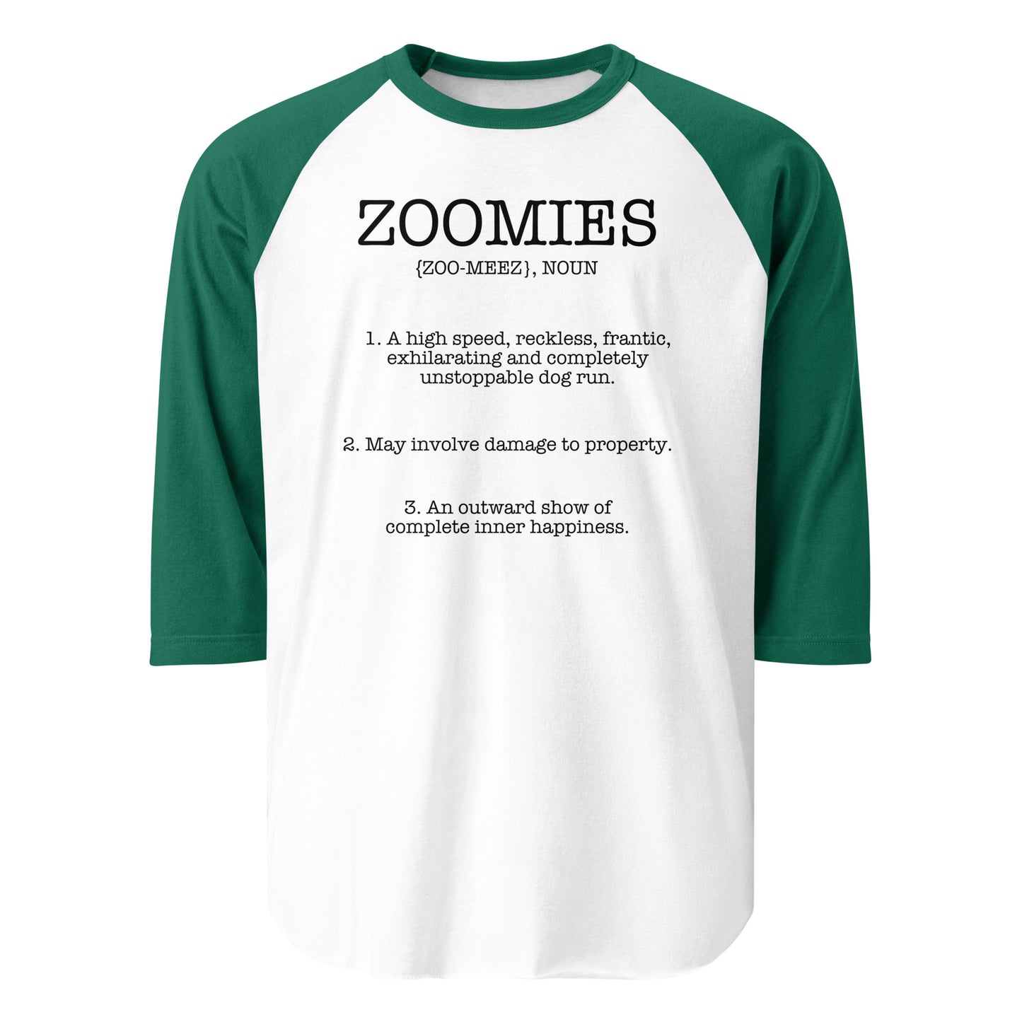 Zoomies Definition 3/4 Sleeve Raglan Shirt . White Kelly
