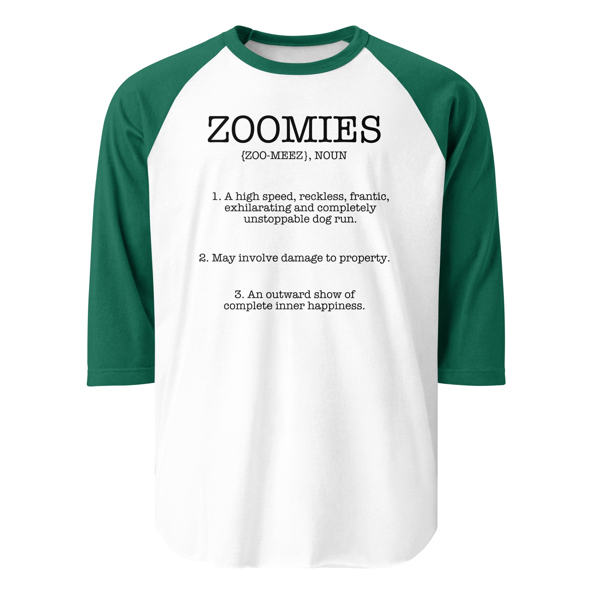 Zoomies Definition 3/4 Sleeve Raglan Shirt . White Kelly