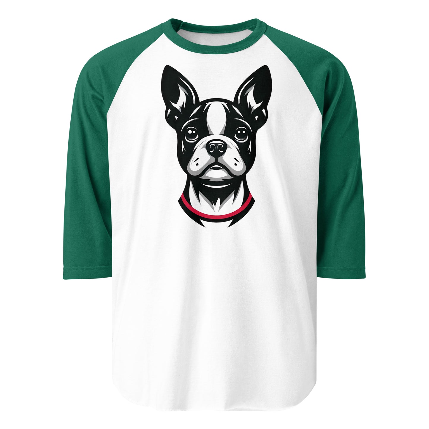 Minimalist Boston Terrier Face 3/4 Sleeve Raglan Shirt . White Kelly