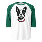 Minimalist Boston Terrier Face 3/4 Sleeve Raglan Shirt . White Kelly