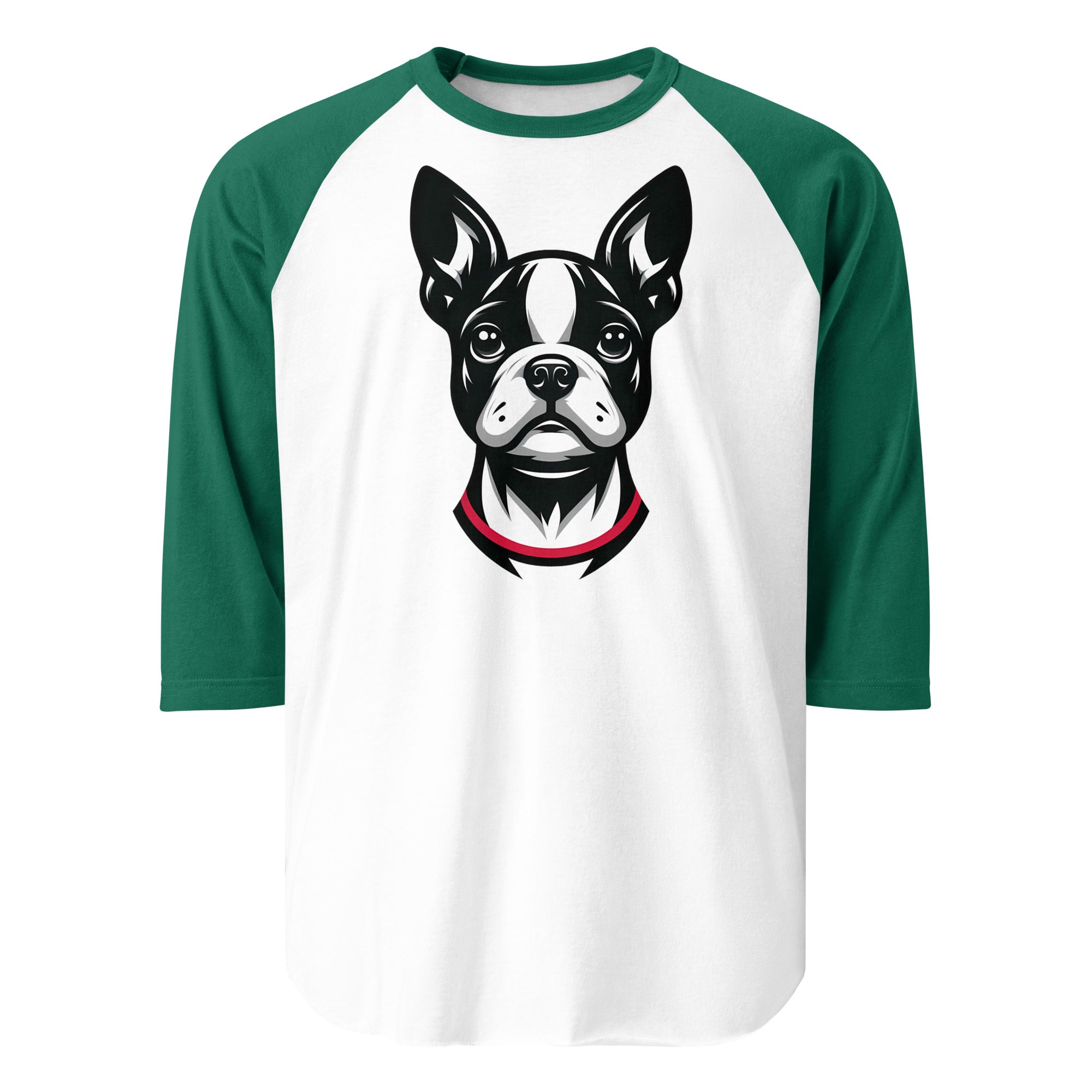 Minimalist Boston Terrier Face 3/4 Sleeve Raglan Shirt . White Kelly