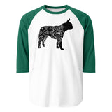 Boston Terrier Mandala 3/4 Sleeve Raglan Shirt . White Kelly