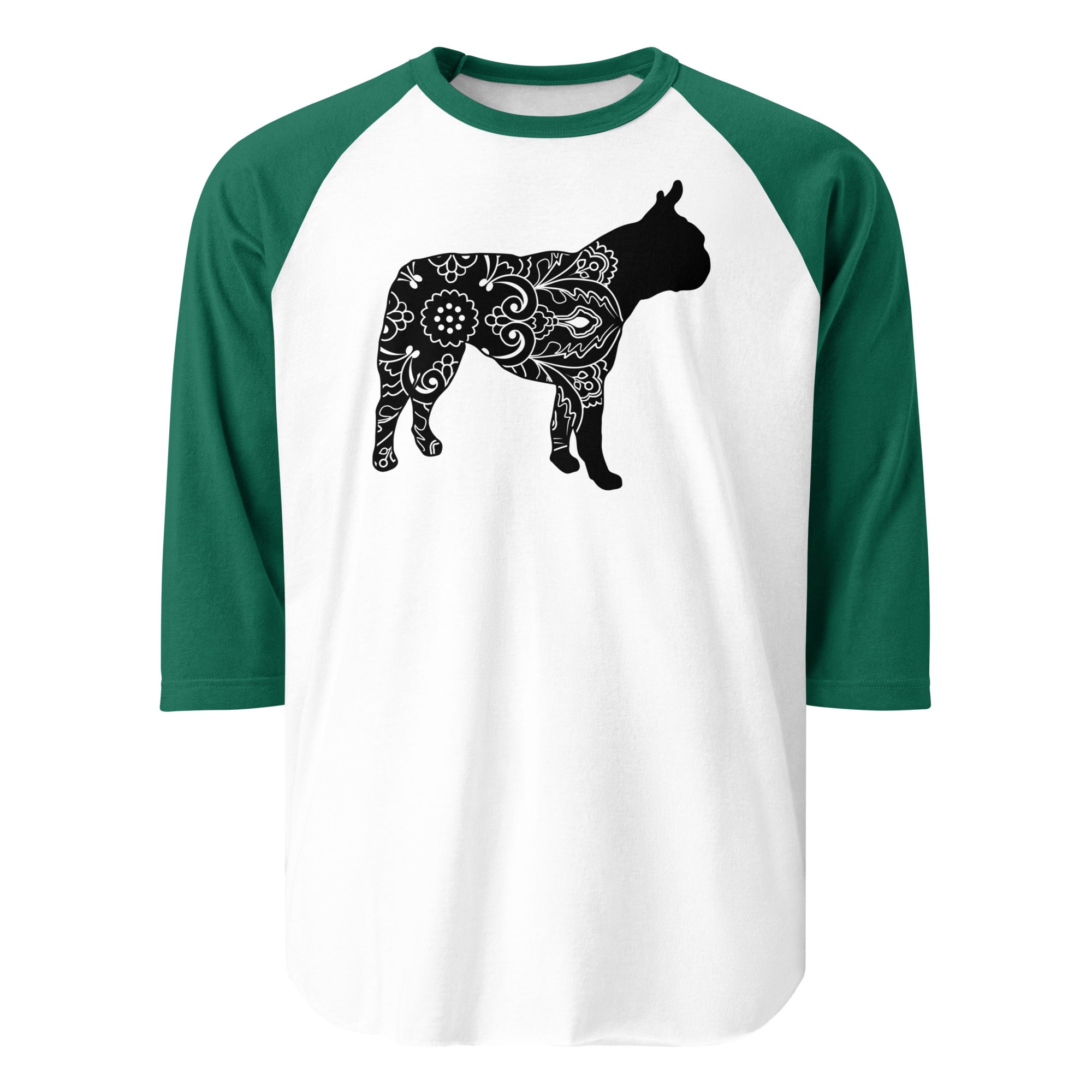 Boston Terrier Mandala 3/4 Sleeve Raglan Shirt . White Kelly