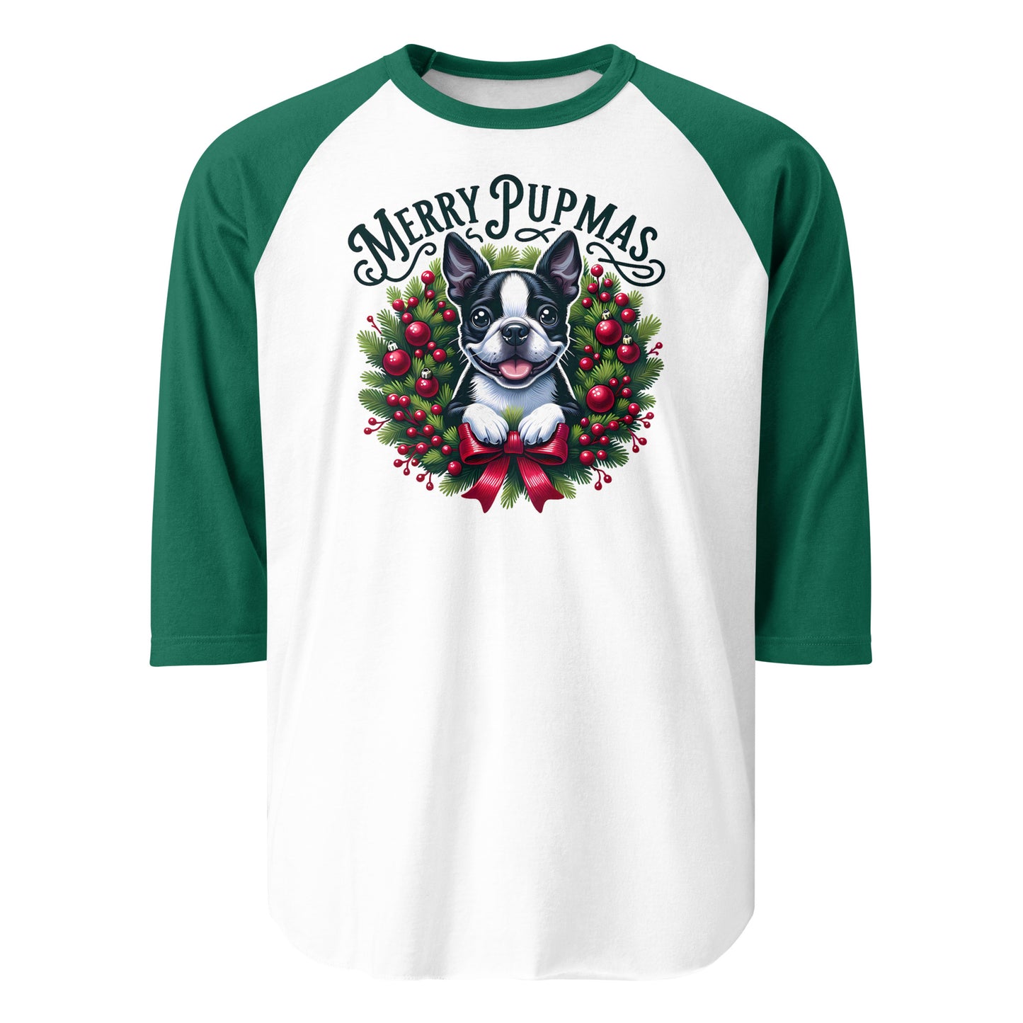 Merry Pupmas 3/4 Sleeve Raglan Shirt . White Kelly