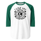 I Love My Boston Terrier 3/4 Sleeve Raglan Shirt . White Kelly