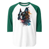 Boston Terrier Art 3/4 Sleeve Raglan Shirt . White Kelly