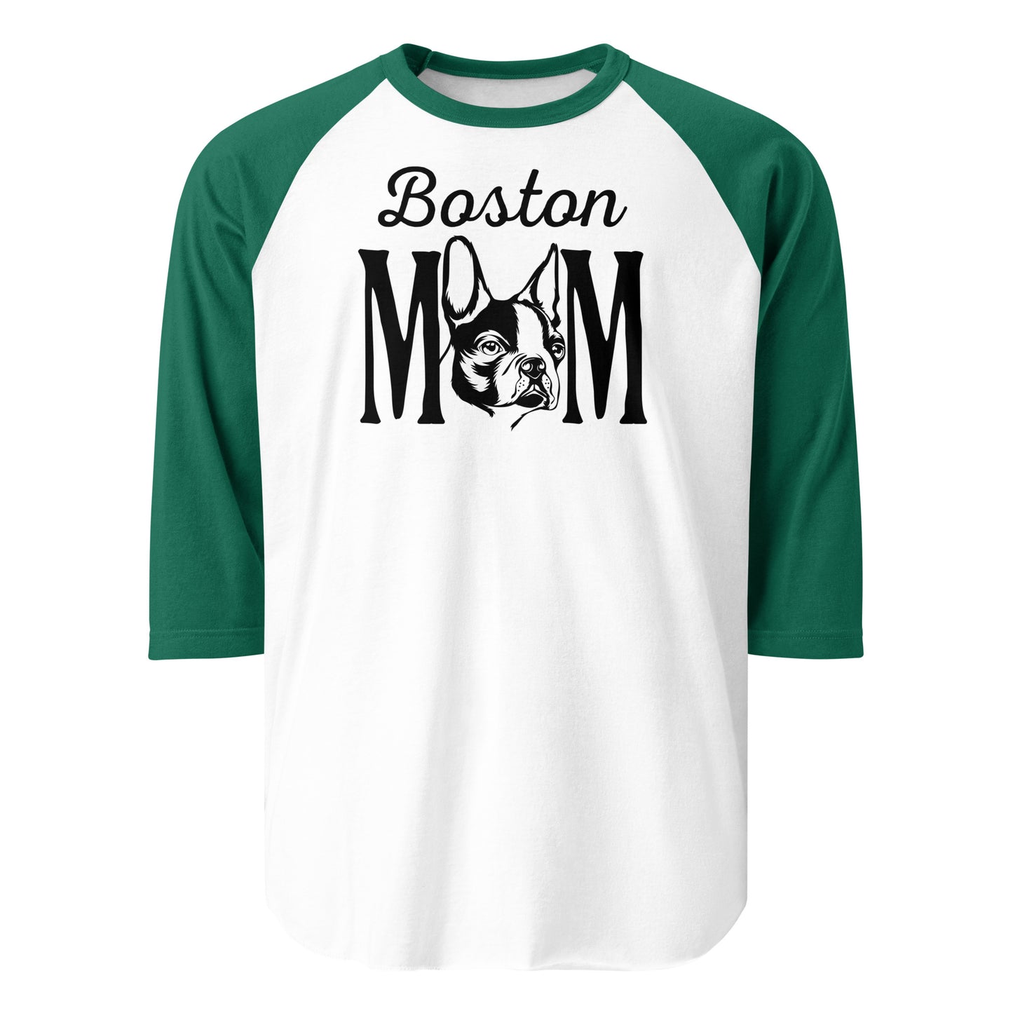 Boston Mom 3/4 Sleeve Raglan Shirt . White Kelly