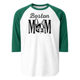 Boston Mom 3/4 Sleeve Raglan Shirt . White Kelly