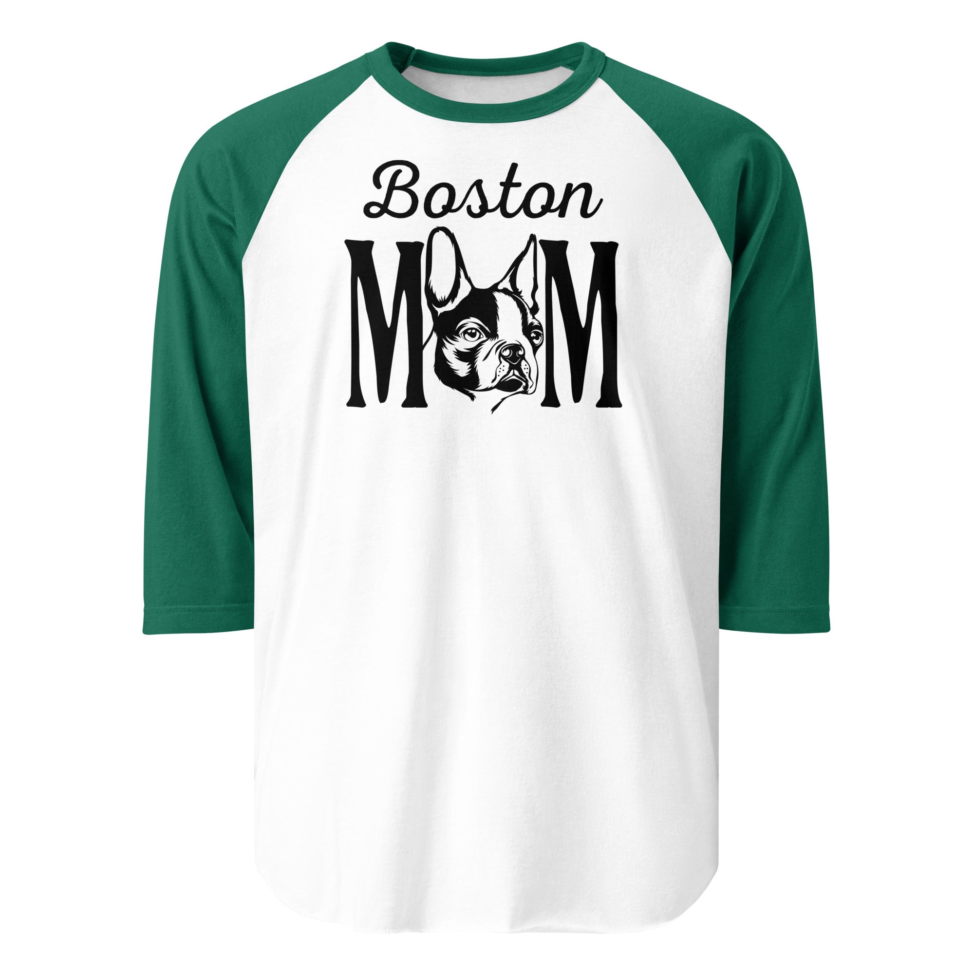 Boston Mom 3/4 Sleeve Raglan Shirt . White Kelly