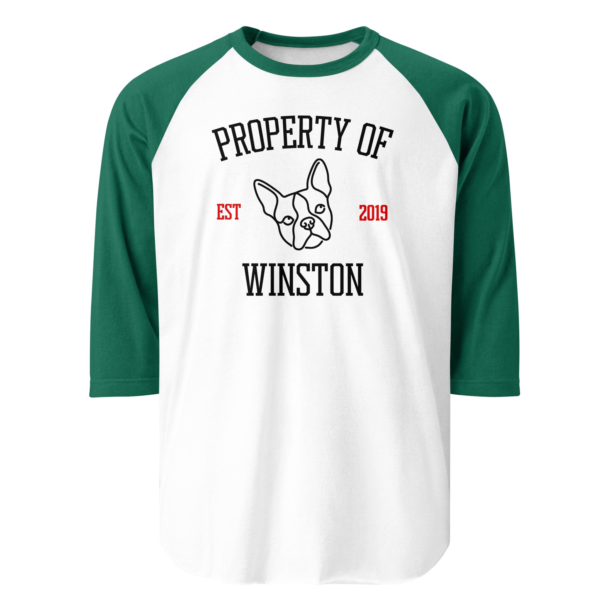 Property Of My Dog Custom Unisex 3/4 Sleeve Raglan Shirt . White Kelly