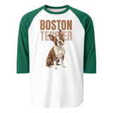 Brown Boston Terrier Dog 3/4 Sleeve Raglan Shirt . White Kelly