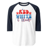 Red White And Woof 3/4 Sleeve Raglan Shirt . White Navy