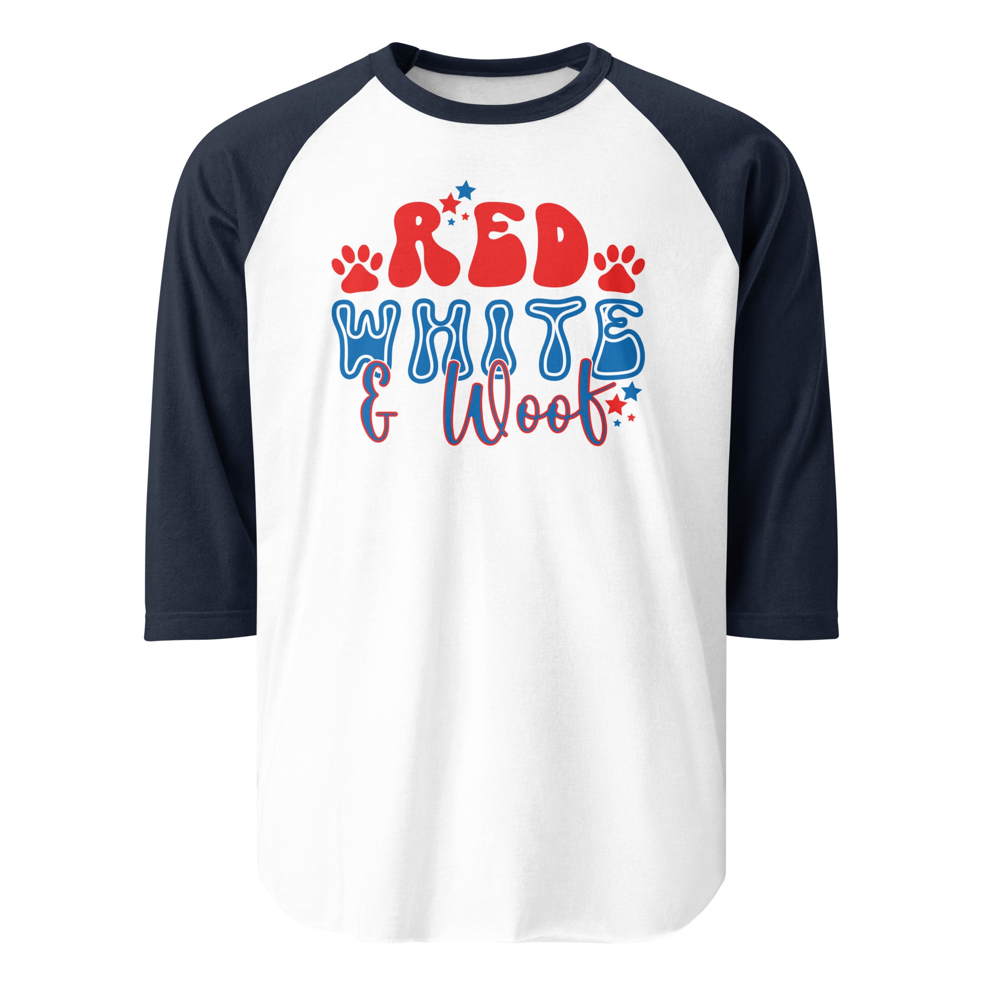 Red White And Woof 3/4 Sleeve Raglan Shirt . White Navy