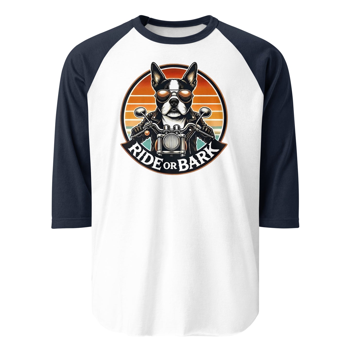 Ride or Bark 3/4 Sleeve Raglan Shirt . White Navy