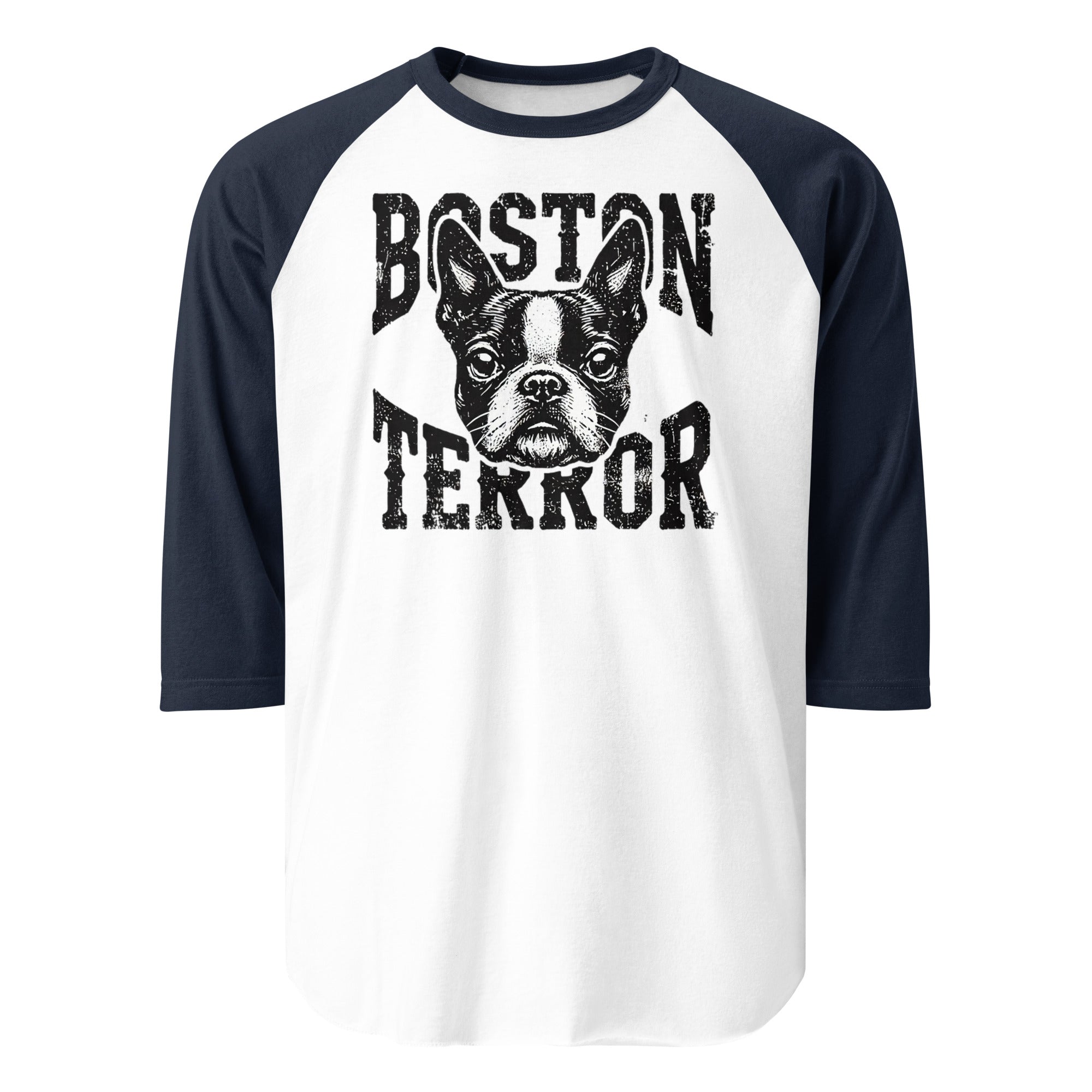 Boston Terror 3/4 Sleeve Raglan Shirt . White Navy