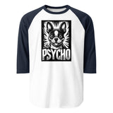 Psycho Boston Terrier Dog 3/4 Sleeve Raglan Shirt . White Navy