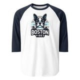 Boston Vibes 3/4 Sleeve Raglan Shirt . White Navy