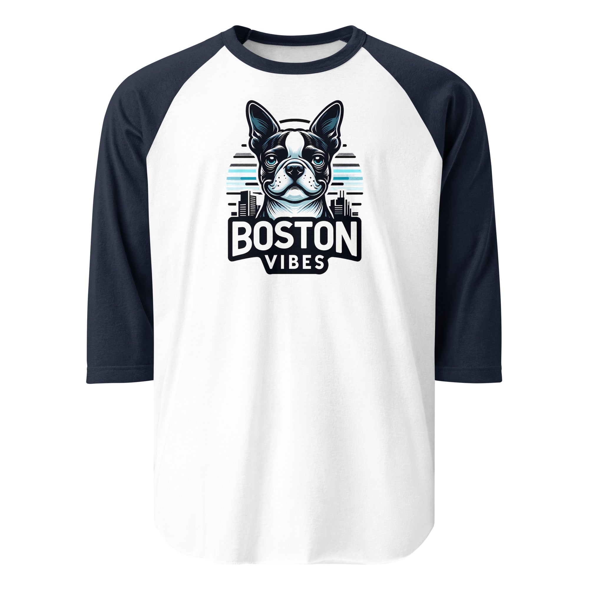 Boston Vibes 3/4 Sleeve Raglan Shirt . White Navy