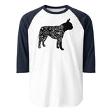 Boston Terrier Mandala 3/4 Sleeve Raglan Shirt . White Navy