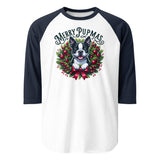 Merry Pupmas 3/4 Sleeve Raglan Shirt . White Navy