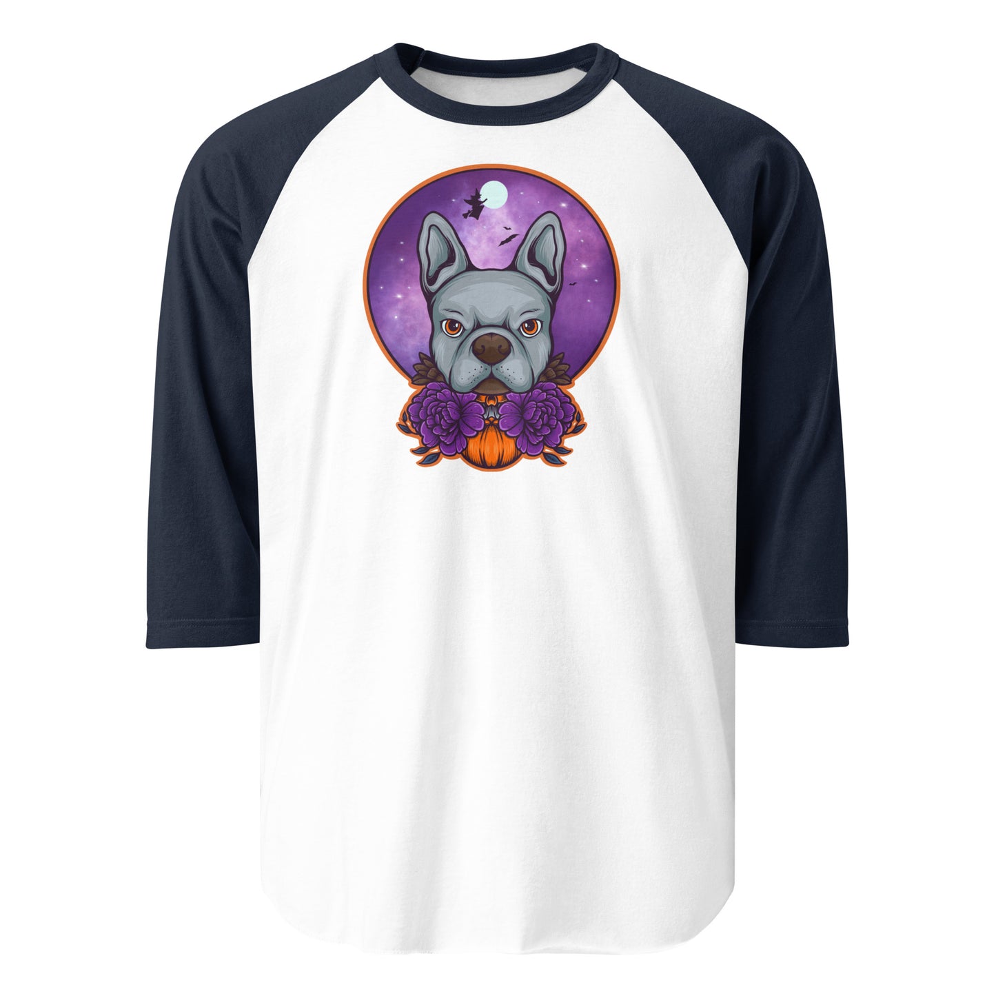 Boston Terrier Halloween 3/4 Sleeve Raglan Shirt . White Navy