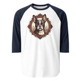 Vintage-Inspired Red Brown Boston Terrier 3/4 Sleeve Raglan Shirt . White Navy