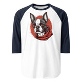 Boston Terrier Red Bandana 3/4 Sleeve Raglan Shirt . White Navy